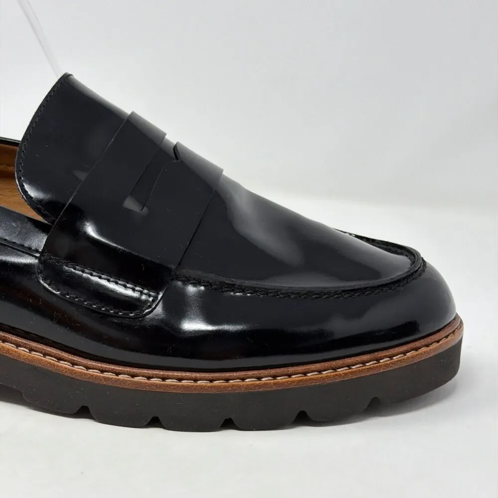 Coach Penny Loafers Womens 10 Black Leather Lug Sole AUTH Made In Spain